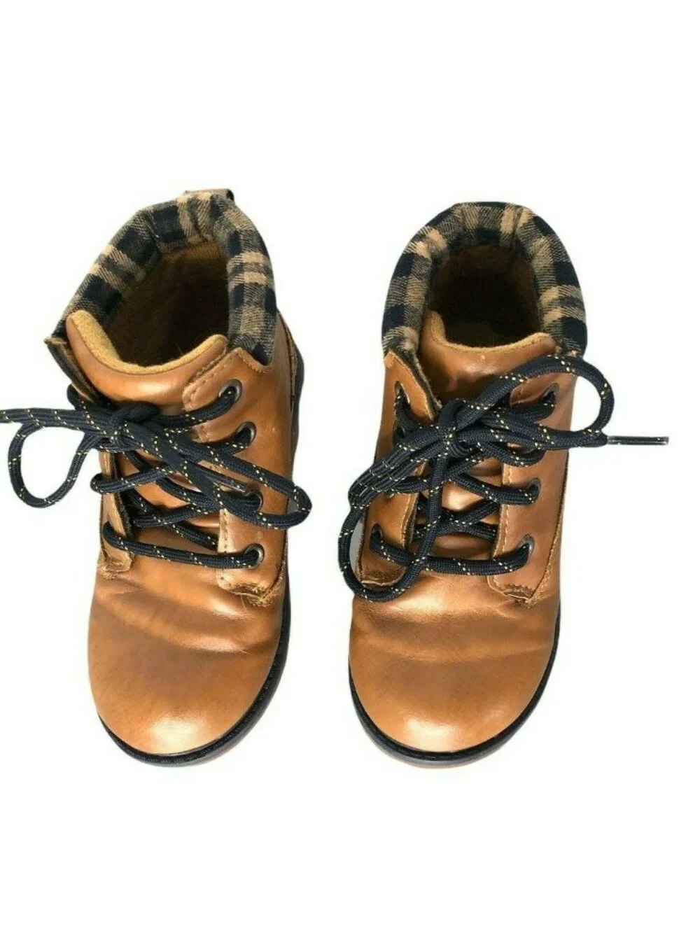 OshKosh B'Gosh Braxton B Boots Little Boys Toddler 10 Tan Black Plaid Shoes Beig